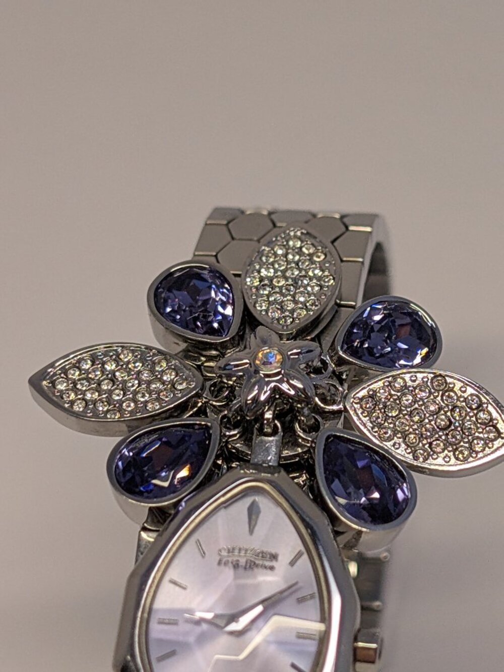 Citizen EcoDrive Lobella Crystal Flower Watch Sterling Silver Purple Face 550371 - Picture 4 of 16